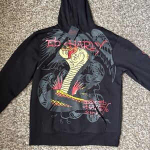 Ed Hardy Black and Red Cobra Graphic Hoodie